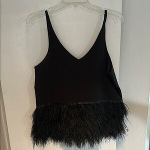 Black Feather Trim Tank Top